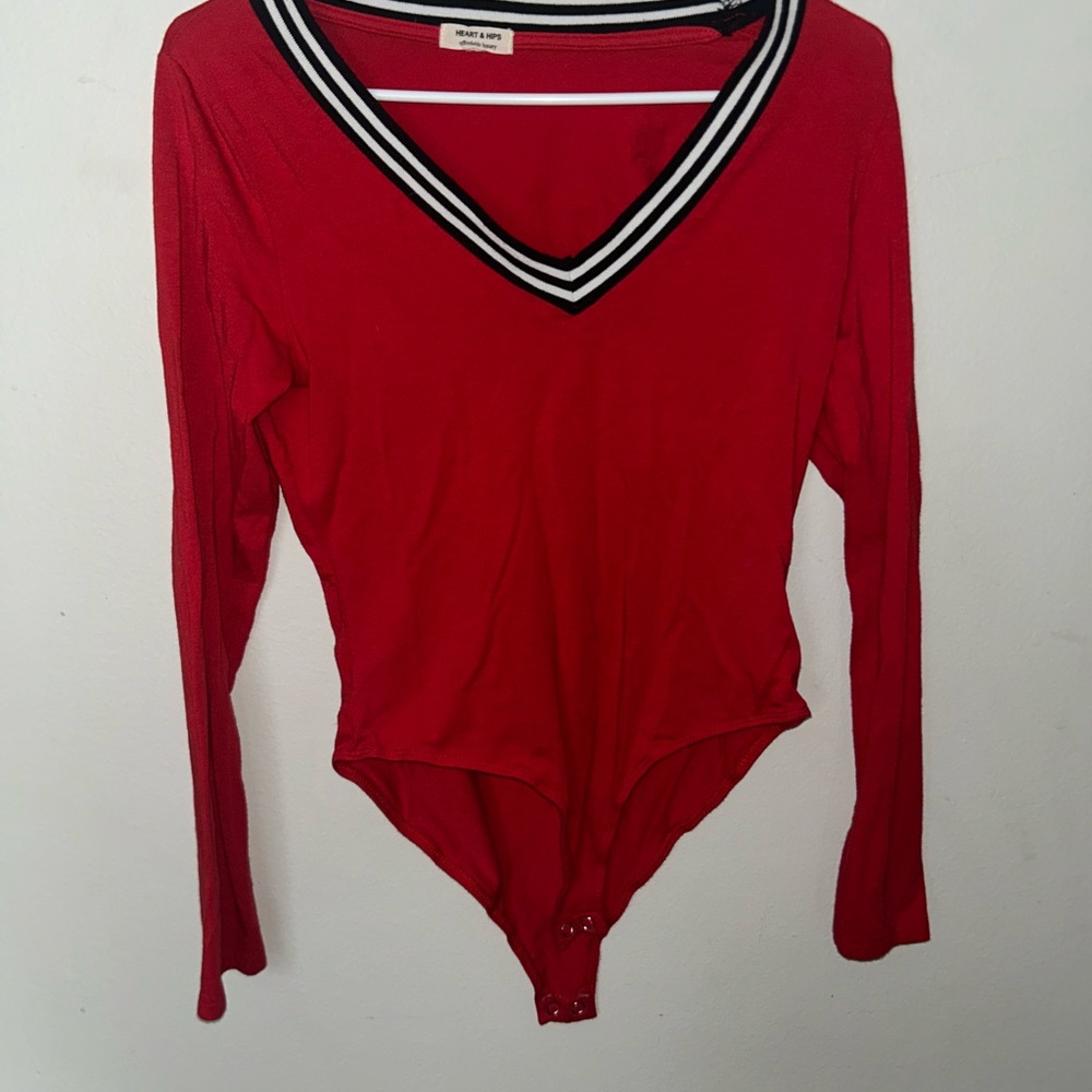 Heart Hips Red and Black Striped Bodysuit
